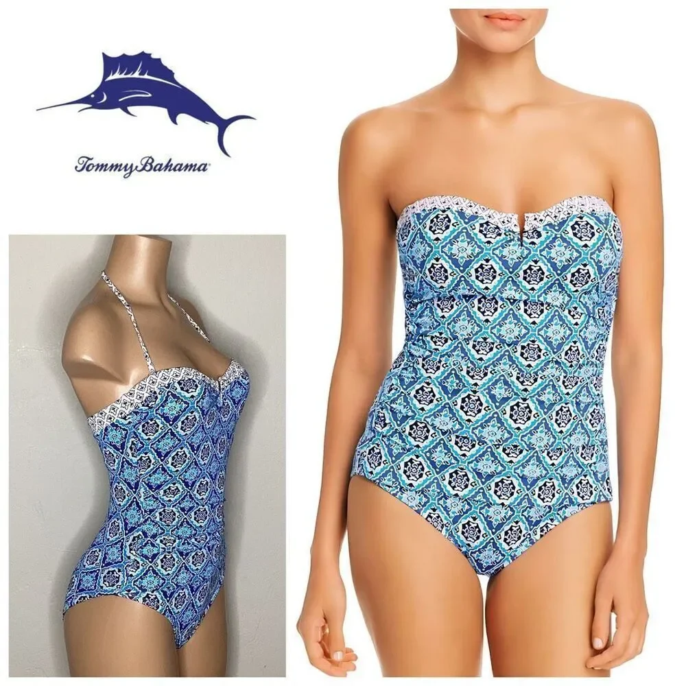 New. Tommy Bahama V-Wire blue tile swimsuit. Size 4. Retails $148